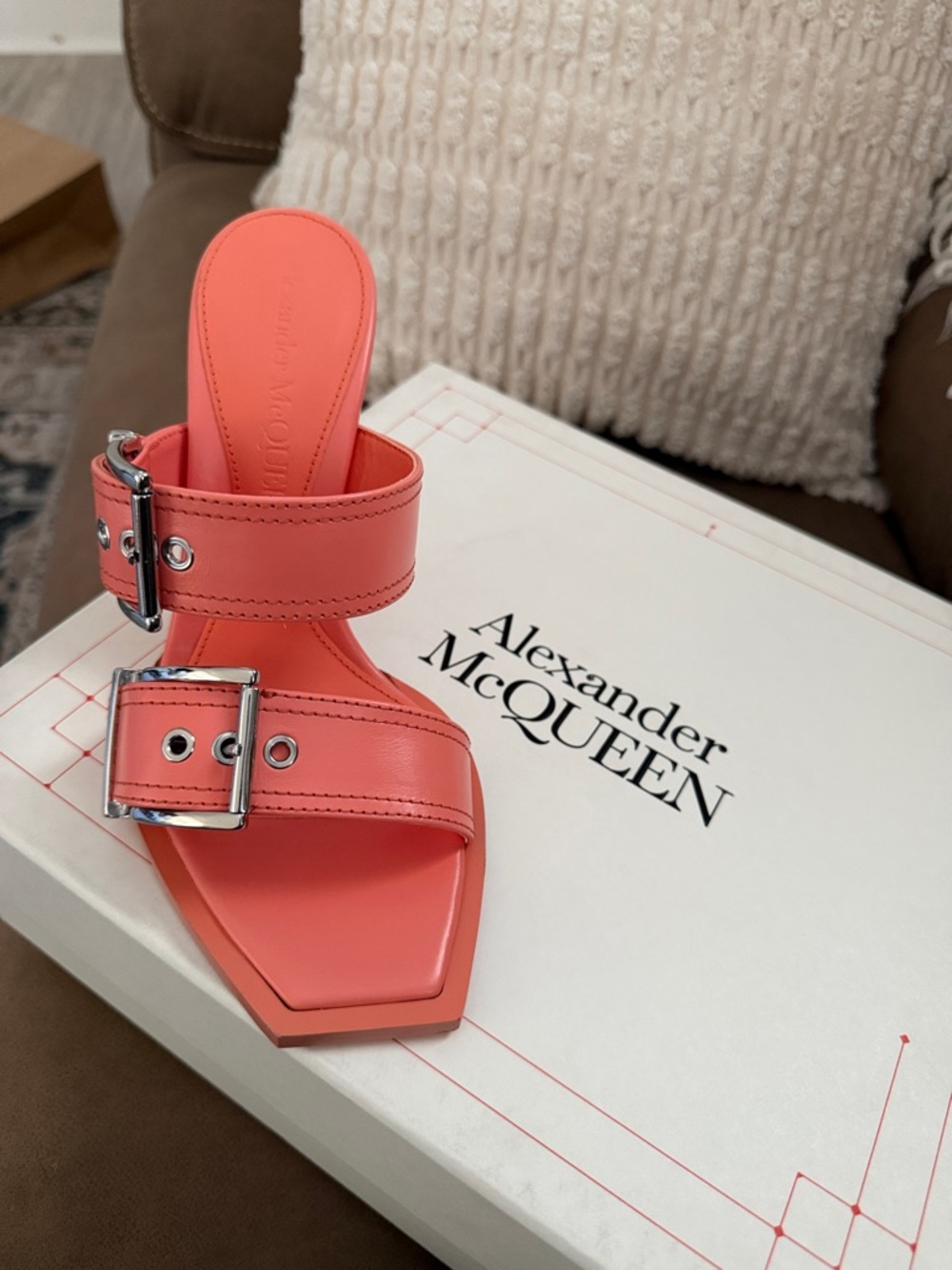 Alexander McQueen Coral Double-Buckle Leather Slide Mule
